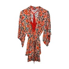 Josie Natori Paisley Floral Lace Nightgown Robe Set S/M Pink Red Matching Sleep