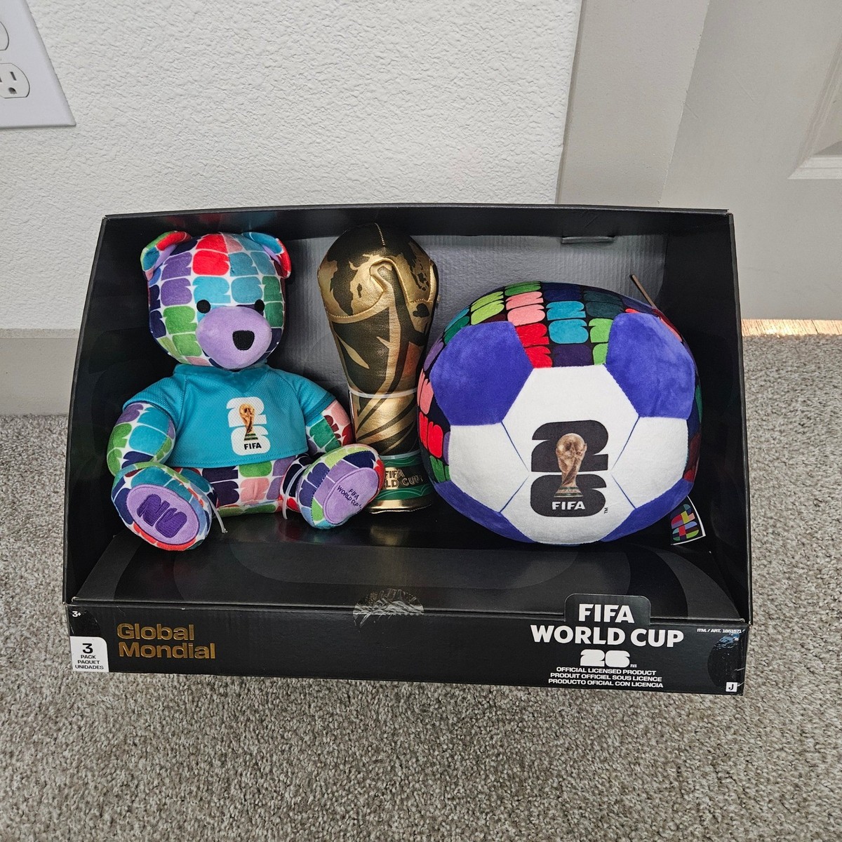 FIFA World Cup 2026 Plush 3-Pack Set Bear Soccer Ball Trophy