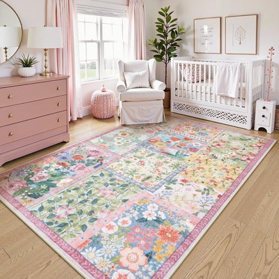 5 x 7 Pink Rugs for Bedroom Girls, Soft Patchwork Pink Rug for Living Room, N...