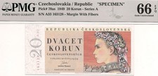 Czechoslovakia 20 Korun 1949 UNC P-70as PMG 66 EPQ Specimen Beauty