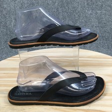 Sorel Ella II Sandals Womens 9 Slip On Flat Flip Flops NL4039-010 Black Leather