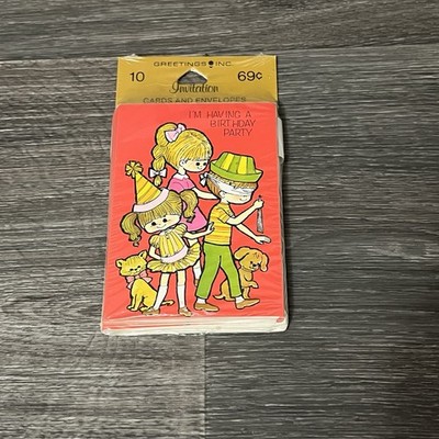 VTG Mid Century Birthday Party Invitations 10 W/Envelopes Sealed  Pin The Tail 