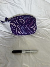 Vera Bradley Quilted Cosmetic Makeup Bag Pouch Purple Paisley Zip Pouch