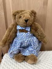 Vermont Teddy Bear Company Plush Fully Jointed Stuffed Teddy 16" Blue Dress