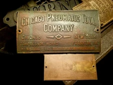 Chicago Pneumatic Tool Co Antique Engine Franklin Pa Brass Plaques
