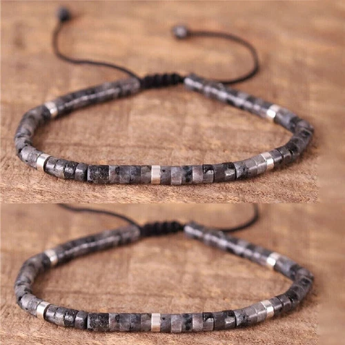 2PCS Natural Labradorite Stone Beaded Bracelet Men's Braided Bracelet Handmade# - 第 1/3 張圖片
