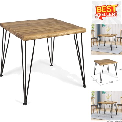 Versatile Indoor Dining Table - 4-Person Acacia Wood with Rustic Metal Legs