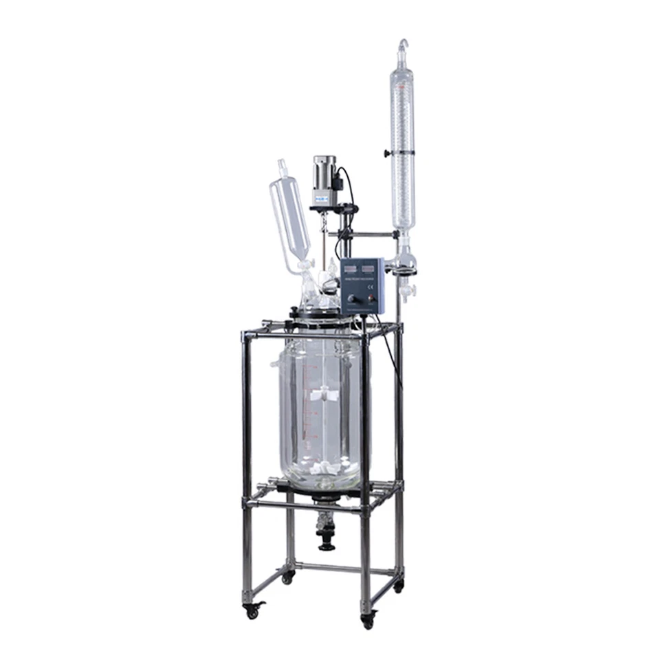 Recipiente reactor químico de vidrio agitado descarboxilación con doble cubierta de laboratorio 5L-100L - Imagen 3 de 4