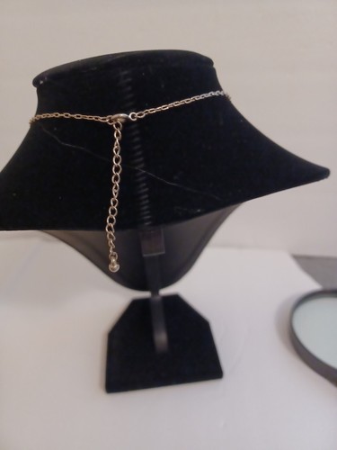 16 " Silver Tone Necklace With 5 Cabbachon Faux Onyx Fine Dainty Classic - Picture 4 of 5