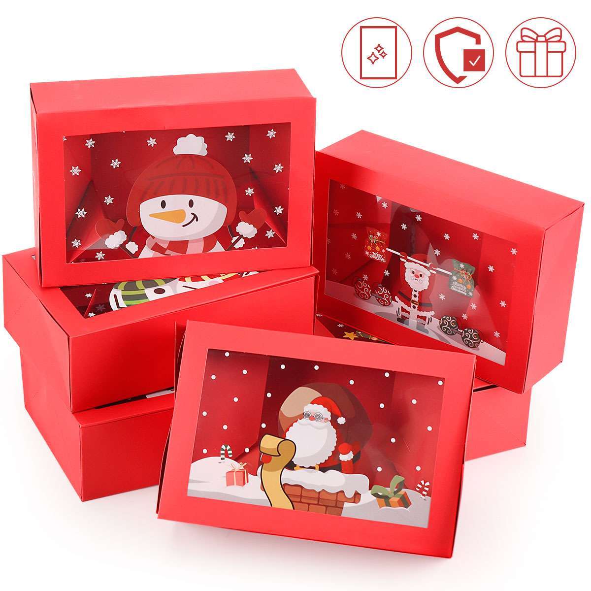 6pcs Christmas Cookie Boxes Bakery Candy for Food Packaging Containers Xmas Gift