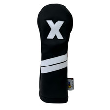 Sunfish leather hybrid X golf headcover - black with white stripes 