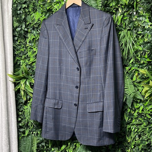 ASTOR & BLACK Jacket Men 42 Blue Plaid Blazer Custom Window Pane Sport Coat - Picture 3 of 9