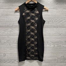 Holiday New Year’s Little Black Dress M Women’s Sparkle & Fade Lace Panel Mini