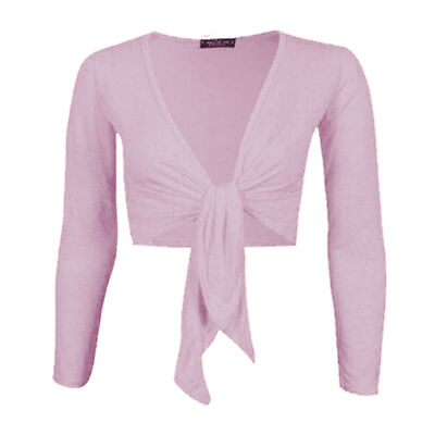 NEU DAMEN BINDEGÜRTEL BAUCHFREI DAMEN WICKELOPTIK OFFEN BOLERO CARDIGAN OBERTEIL GRÖSSE 8-14