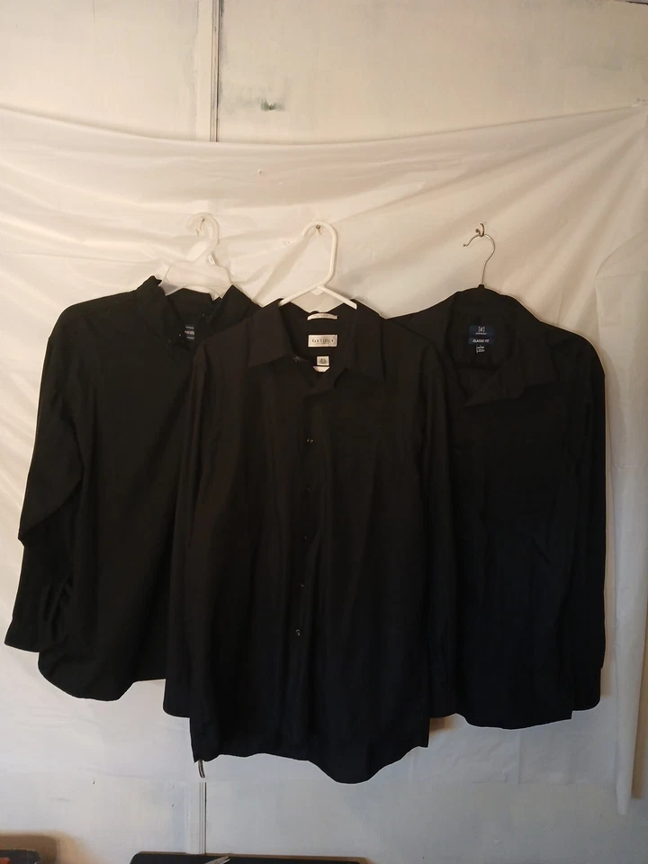  Van Heusen, George, Blue Gen Lote de 3 Camisas Para Hombre Grandes Negras Manga Larga Abotonadas Foto 2 de 4