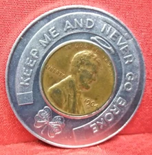 1964b Encased Lincoln Head Lucky Penny Keep Me And Never Go Broke Coin-a-rama