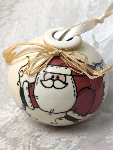 Handmade Glazed Pottery African American Santa Ornament - Foto 3 di 6