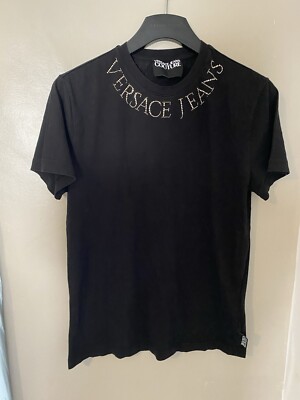 Versace Jeans Coutu �� Diamonte Spellout T-Shirt - Large Schwarz Baumwolle Original
