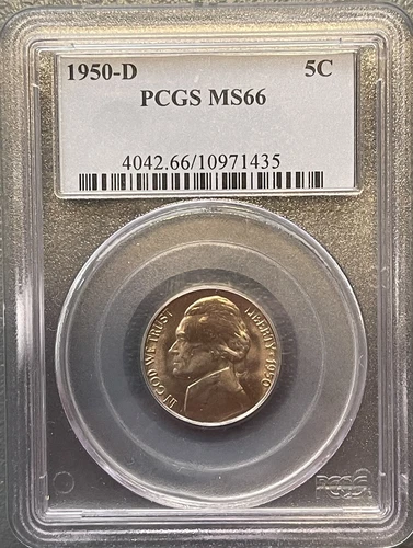 1950-D  Jefferson Nickel  Graded (PCGS MS66) Mint State slabbed