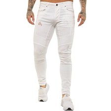 Enzo Mens Biker Jeans Slim Fit Stretch Denim Trouser Ripped Skinny Pant UK Sizes