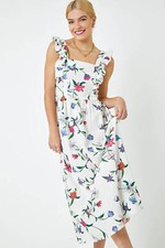 Roman Floral Print Frill Detail Maxi Dress for Women UK - Ladies