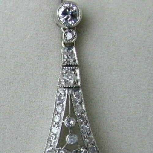 Conjunto de pendientes bisel Art Deco zafiro redondo circón oro blanco 14K plata 925 FN Foto 4 de 4