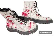 Blood Splatter White Combat Boots Womens Size 8.5 Union Bay OOAK Artist Signed
