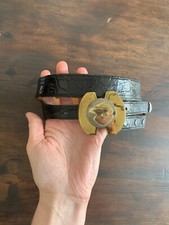 Vintage Chacon Leather Belt Black Embossed Croc Sterling Tip Sz 36