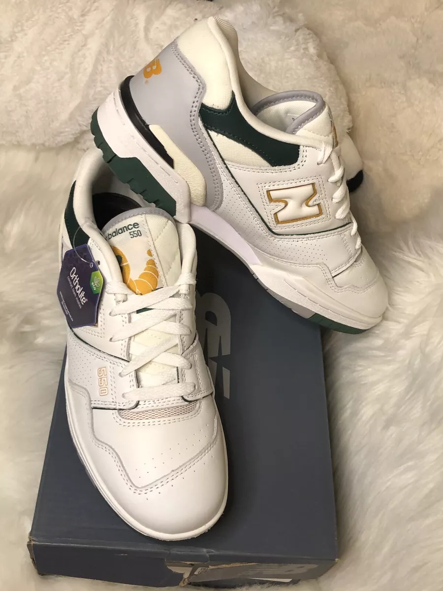 New Balance BB550 Mens 8.5 White/Green Leather Sneakers