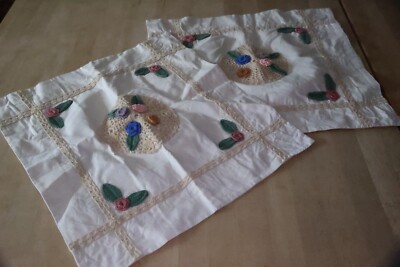 Set of 2 Vintage Cushion Cover Crochet Floral 40 x 40 cm *** Cotton Decorative Pillow