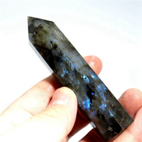 70-80mm Natural Labradorite Hexagonal Obelisk Quartz Crystal Point Wand Healing - Picture 16 of 20