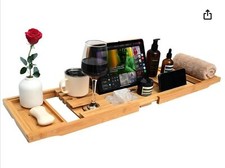Bathtub Tray Caddy, Expandable Bamboo Bath Tray w/Extending Sides