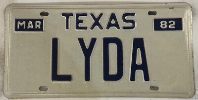 Vanity LYDA license plate Alida Alda Lida 1982 TX