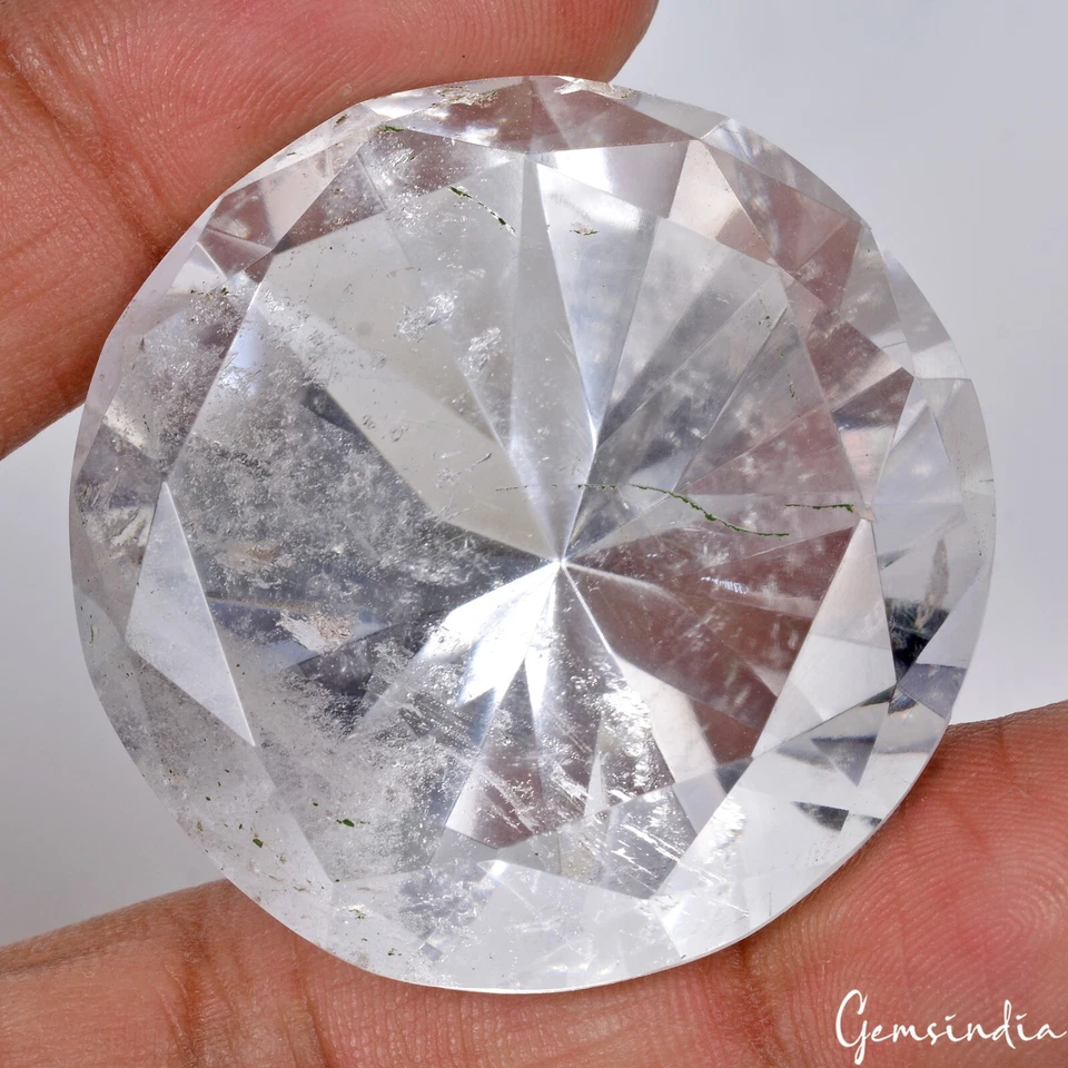 219.80 Ct. Natural White Quartz Brazil Round Diamond Cut 40mm Full Fire Gemstone - Image 4 of 4