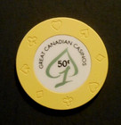 .50c CASINO CHIP "GREAT CANADIAN CASINOS" BRITISH COLUMBIA, CANADA  lightly used — photo 2