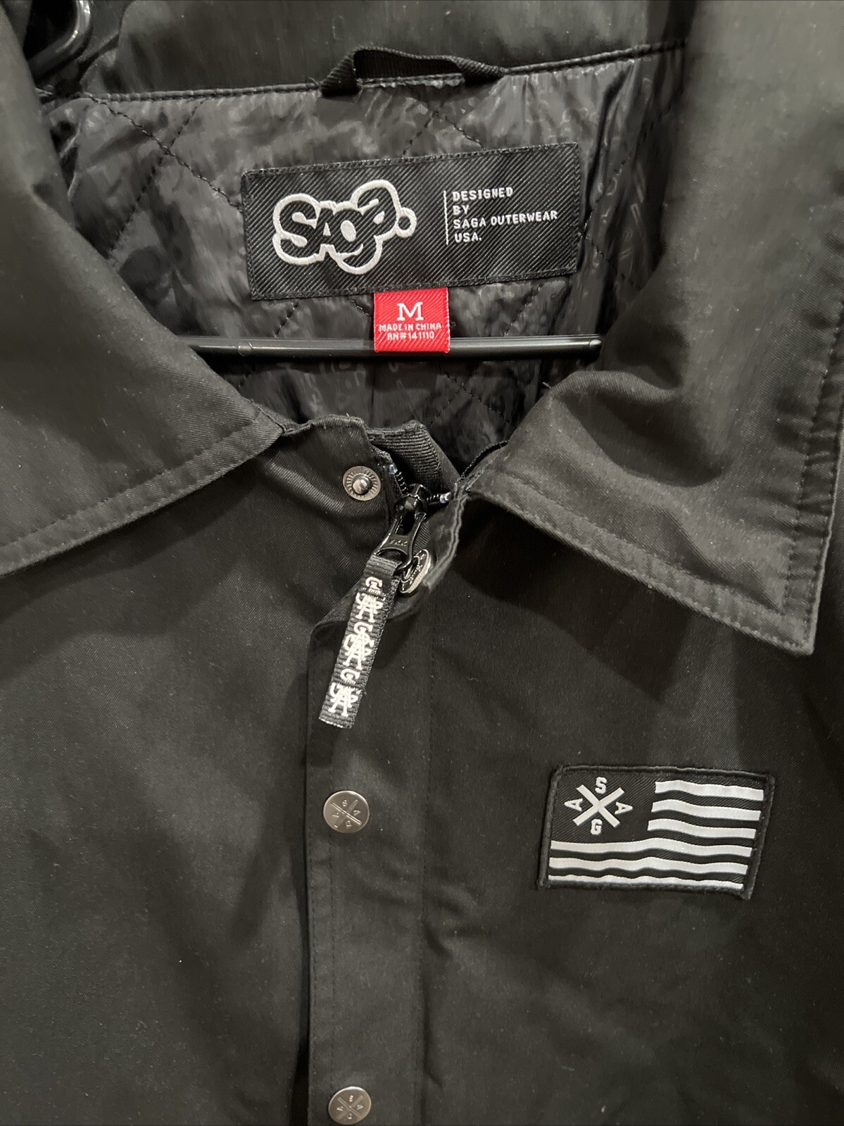 Saga Jacket Full Zip Snap Button Men Medium Black - image 2