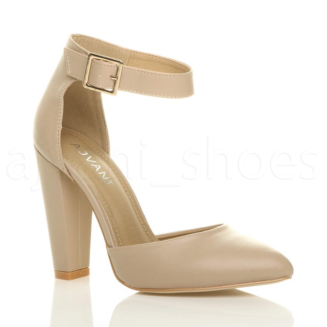 pointed court shoes with ankle strap