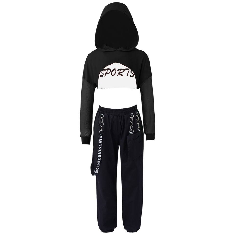 FEESHOW Mädchen Dance Set - Hip Hop Crop Top & Cargo Hose