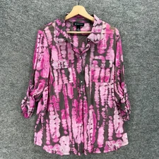 INC International Concepts Shirt Women 3X Plus Pink Animal Print Button Up