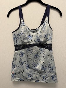 Ruby Ribbon Floral Shapewear Camisole Tank Size 38 Blue Lace Built in Bra