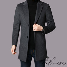 Men's Wool Blend Jacket Lapel Collar Business Formal Casual Trench Coats Outwear