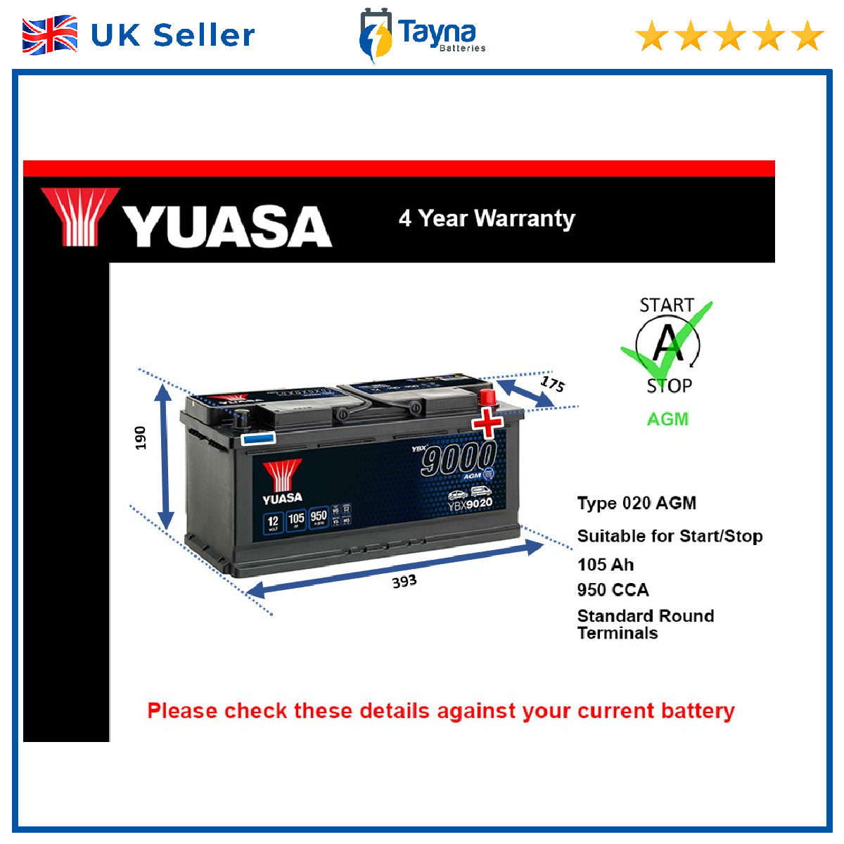 AGM Car Battery fits AUDI TT SQ5 Q8 A4 Allroad SQ7 RS5 S4 S5 Stop Start