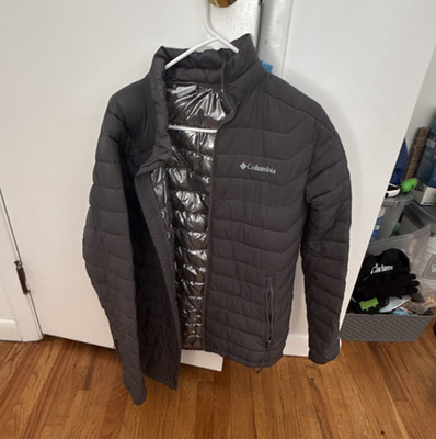 Columbia Men's Black Puffer Jacket Omni-Heat Full Zip Stand-Up Collar Size S