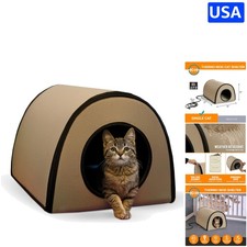 Waterproof Heated Cat House - Thermo Mod Shelter for Outdoor Cats - Tan