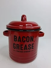 Red Vinstage Style Bacon Grease Container, Enamel, Multi-Purpose Heat Resistant 