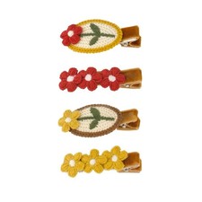 4Pcs Cute Knitted Floral Hair Clips for Girls Women Red Yellow Embroidered ...