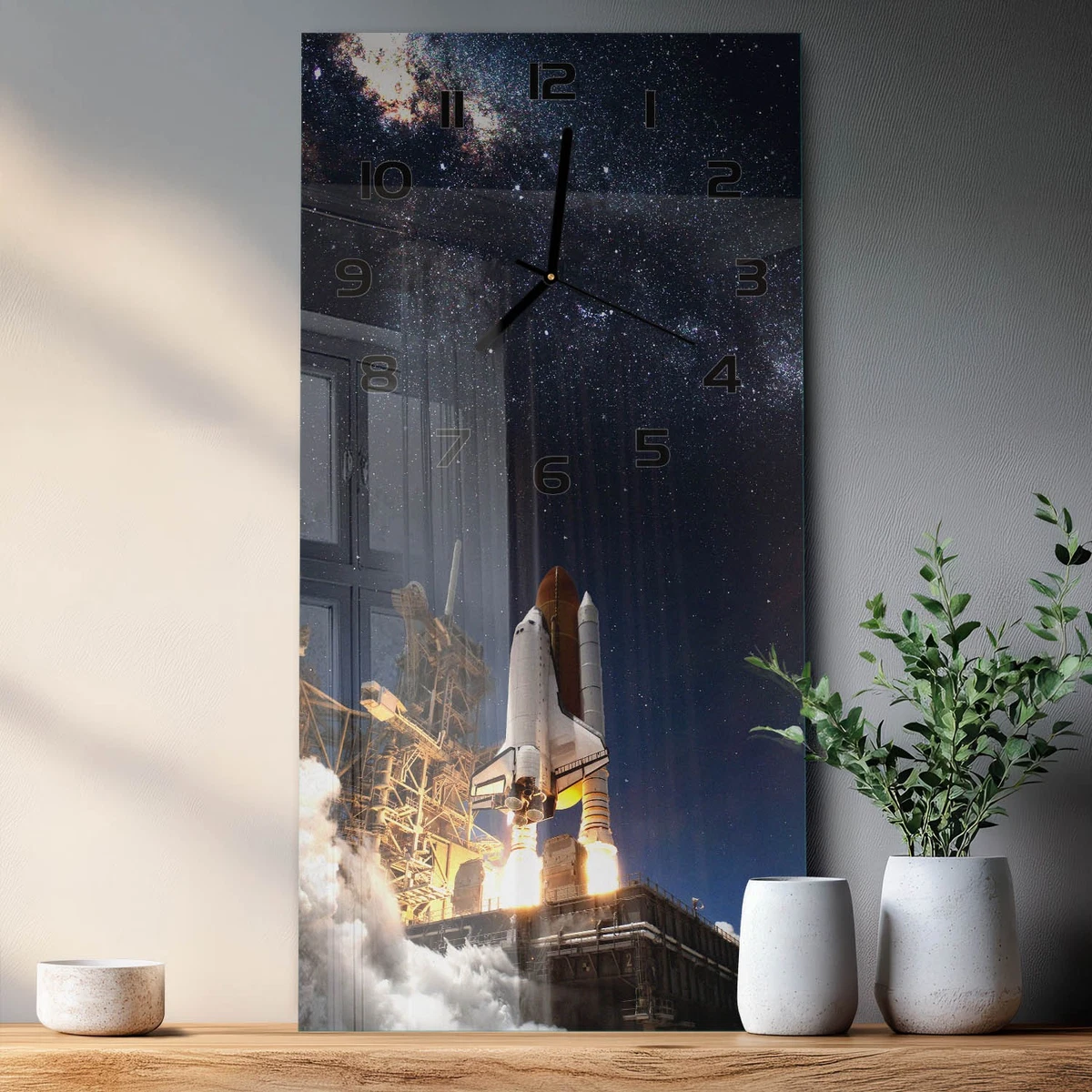 Reloj de Pared Rectangular Vidrio Templado Premium Lanzar un Cohete 30x60 cm