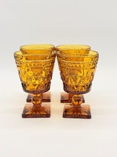 Indiana Glass Park Lane Amber Goblets Set Of 4 Diamod Pattern & Square Base 