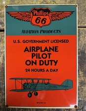 Vintage Phillips 66 Airplane Pilot On Duty Aviation Porcelain Metal Sign-Clean!!