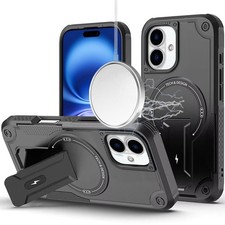 For iPhone 17 Case Magnetic Circle Rugged Grip with Kickstand  Tempered Glass